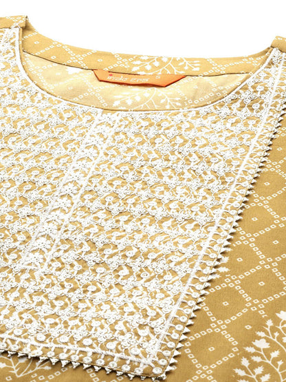 Bandhani Printed Regular Thread Work Pure Cotton Kurta With Trousers & Dupatta