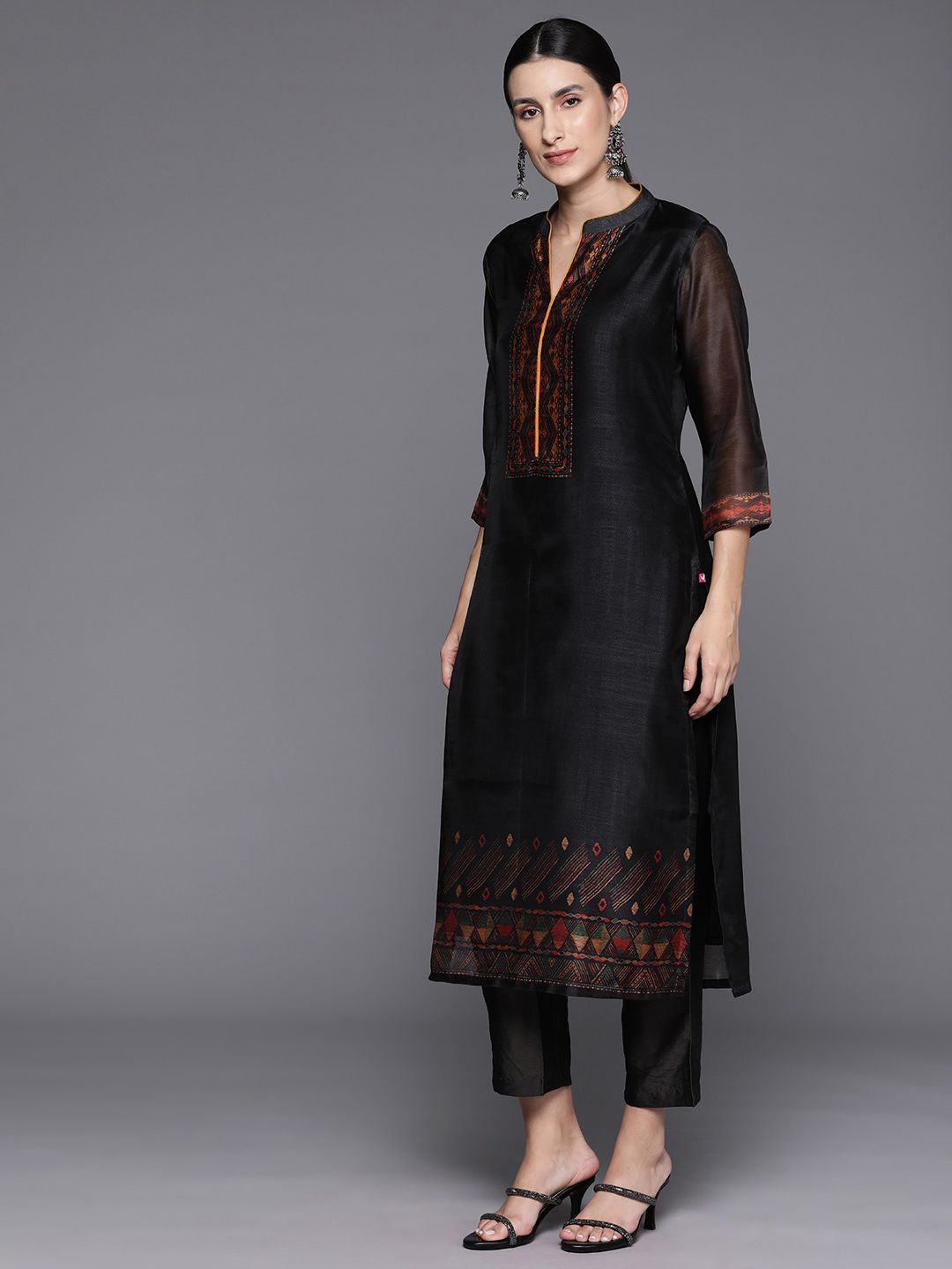 Dhiyona VA Women's Printed Regular Chanderi Silk Kurta with Trousers & Dupatta