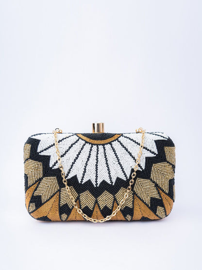 Dhiyona NR Black & White Hand Embroidered Box Clutch