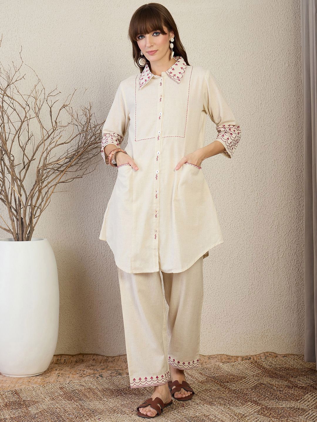 Dhiyona IE Women Regular Embroidered Kurta with Palazzos