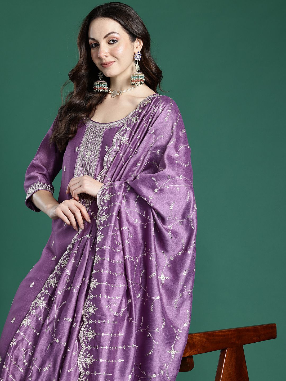 Dhiyona IE Ethnic Motifs Embroidered Kurta with Trousers & Dupatta