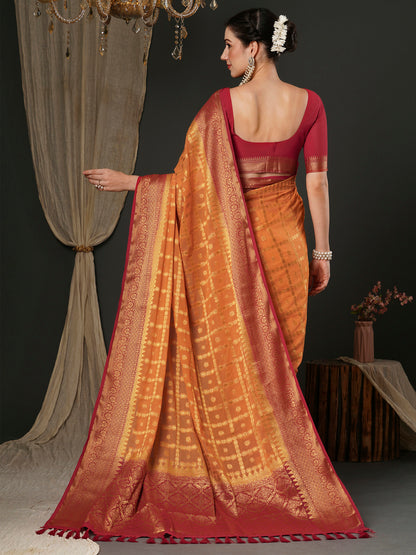 Women's Georgette Orange Woven Design Designer Saree With Blouse Piece