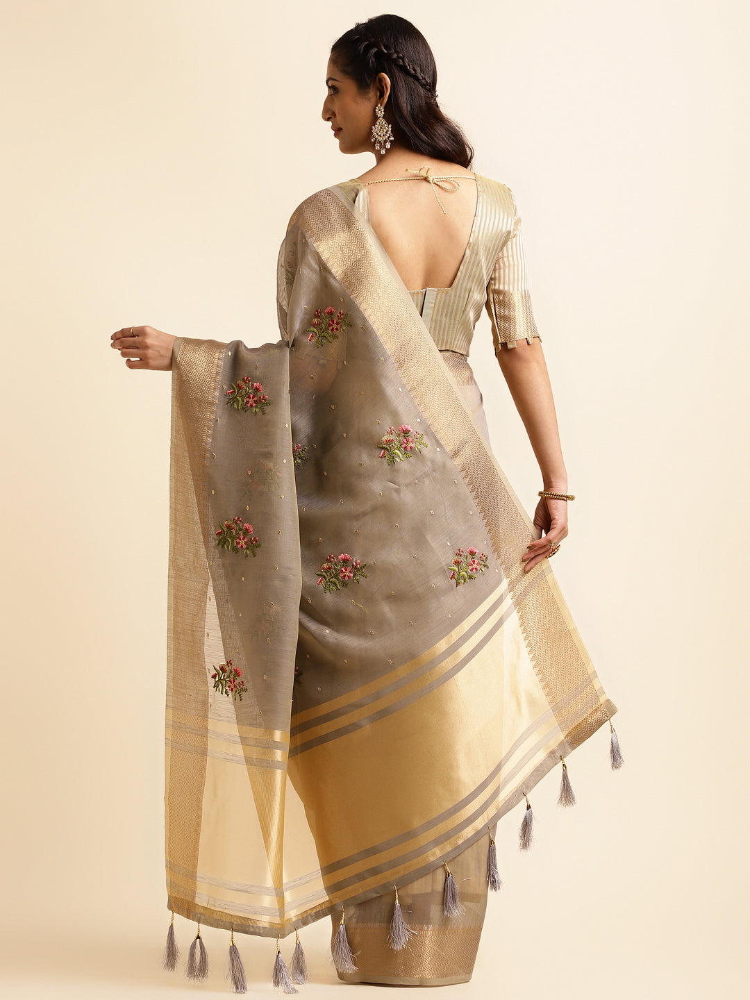 Dhiyona GR Women's Kashmira Grey Cotton Silk Saree