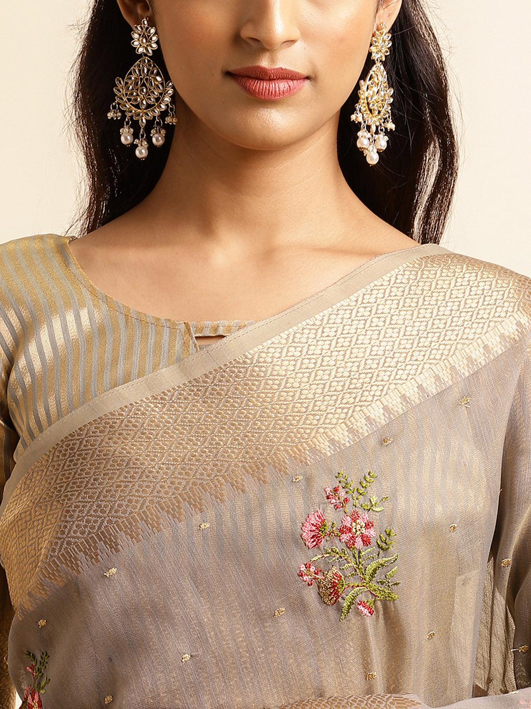 Dhiyona GR Women's Kashmira Grey Cotton Silk Saree