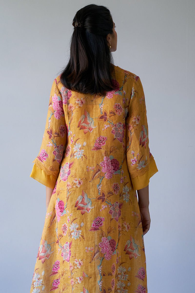 Women's Mustard Yellow Linen Chintz Printed Co-ord Set
