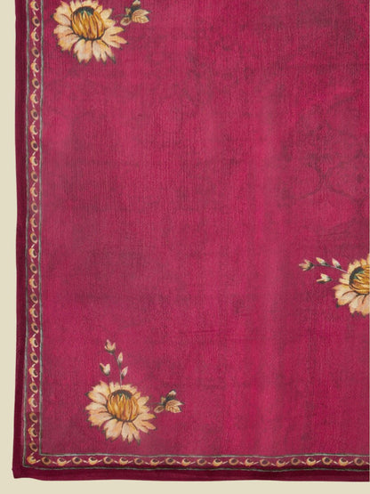 Dhiyona SO Women's Maroon Floral Printed Beads and Stones Kurta With Trousers & Dupatta