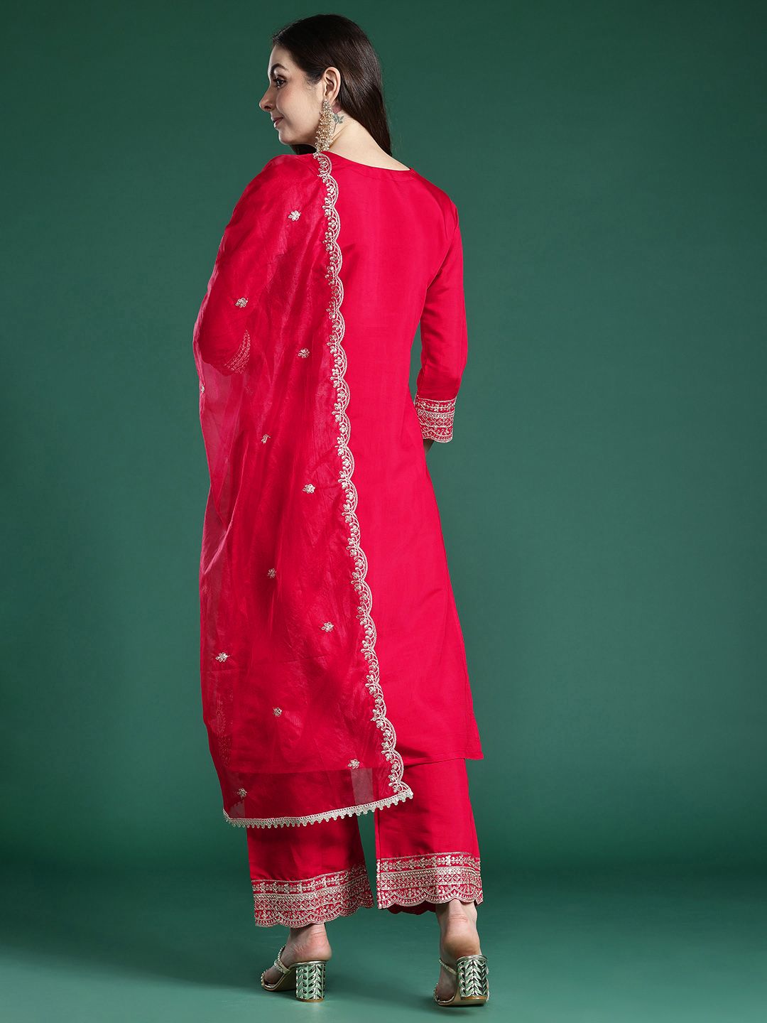 Ethnic Motifs Embroidered Sequinned Kurta With Trousers & Dupatta