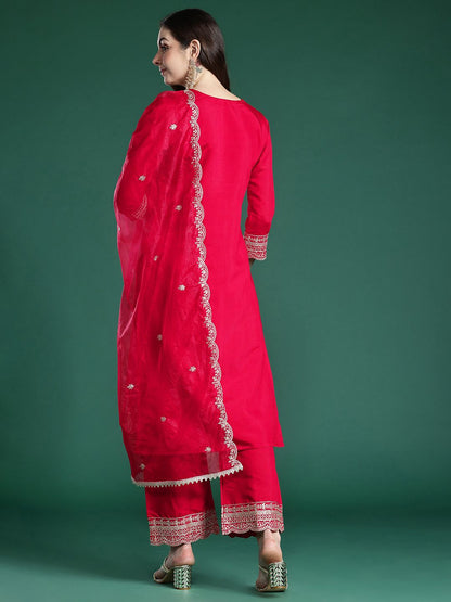 Ethnic Motifs Embroidered Sequinned Kurta With Trousers & Dupatta