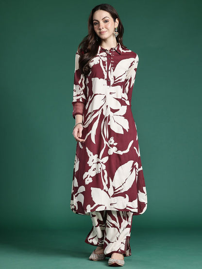Women Floral Printed Sequinned Kurta with Trousers