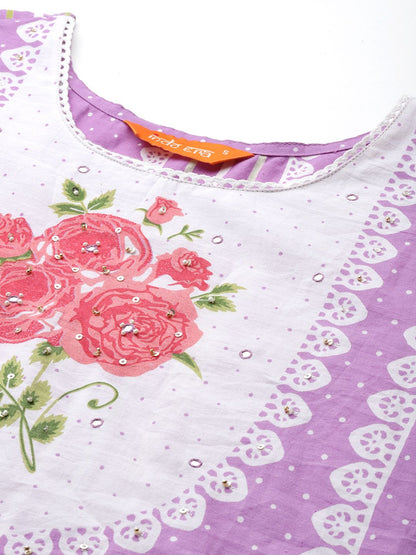Dhiyona IE Floral Printed Regular Pure Cotton Kurta with Trousers & Dupatta