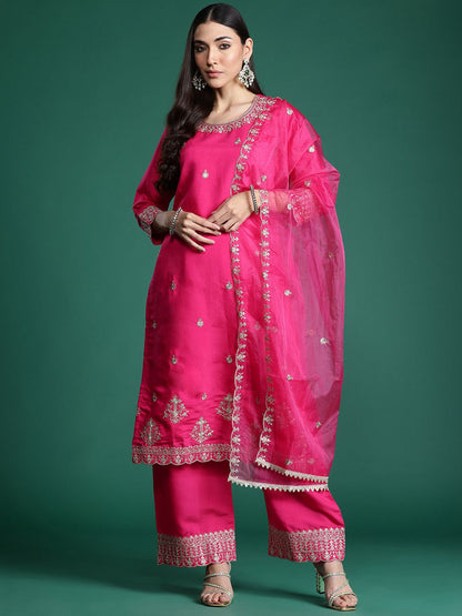 Dhiyona IE Floral Embroidered Kurta with Trousers & With Dupatta