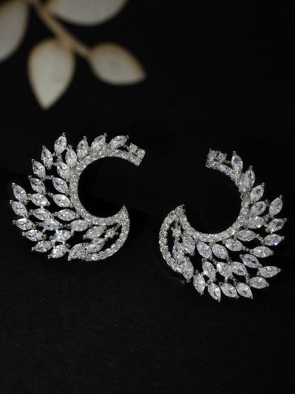 Dhiyona RJ Women's Silver-Toned & White Handcrafted Feather Shaped Drop Earrings