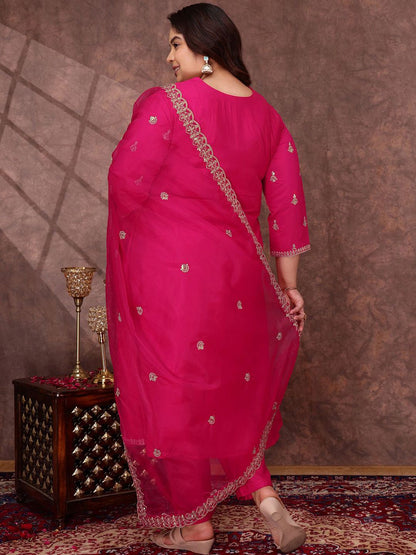 Dhiyona IN Floral Yoke Design Sequinned Anarkali Kurta With Palazzos & Dupatta