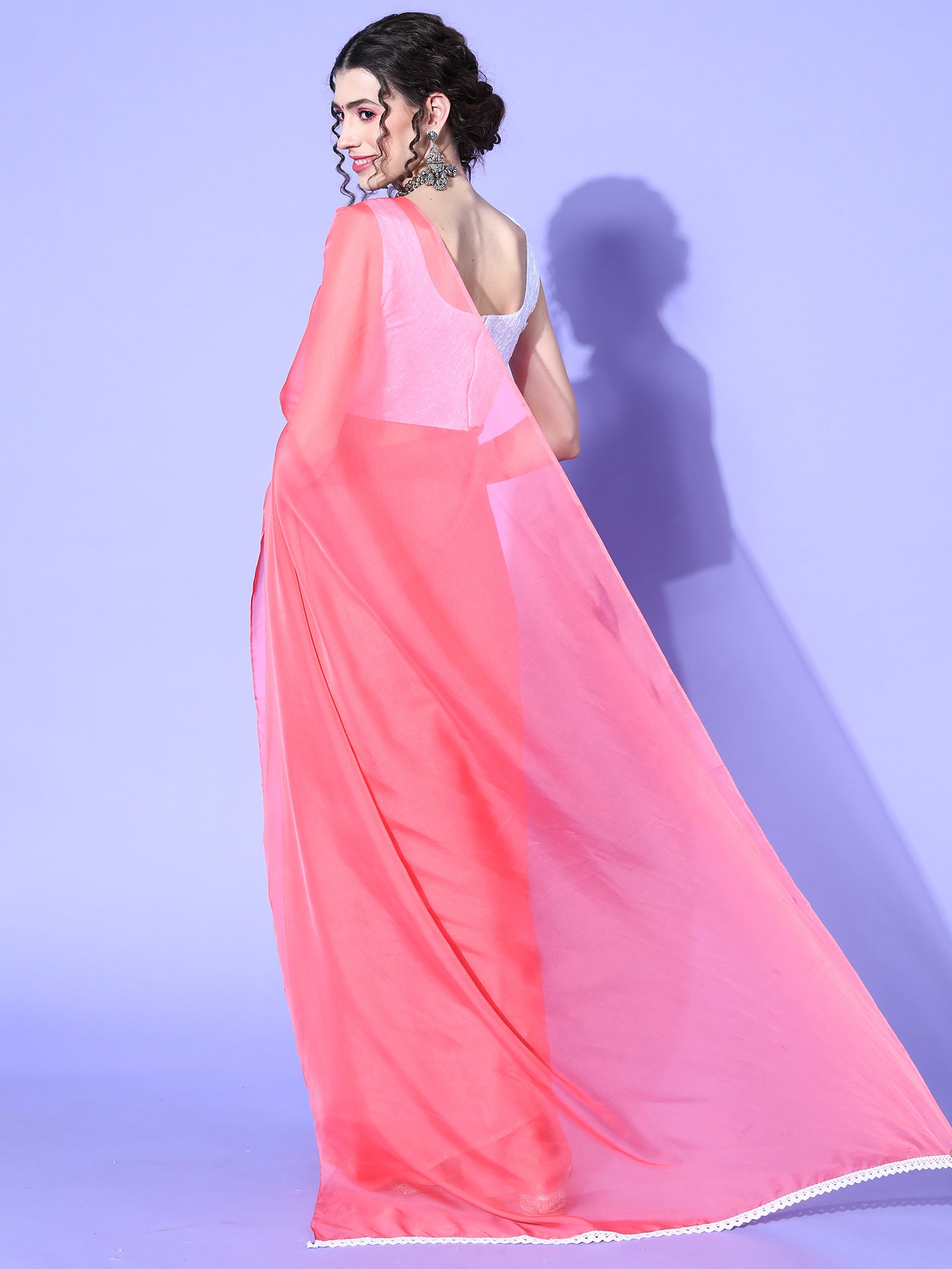 Women's Organza Pink Solid Celebrity Saree With Blouse Piece