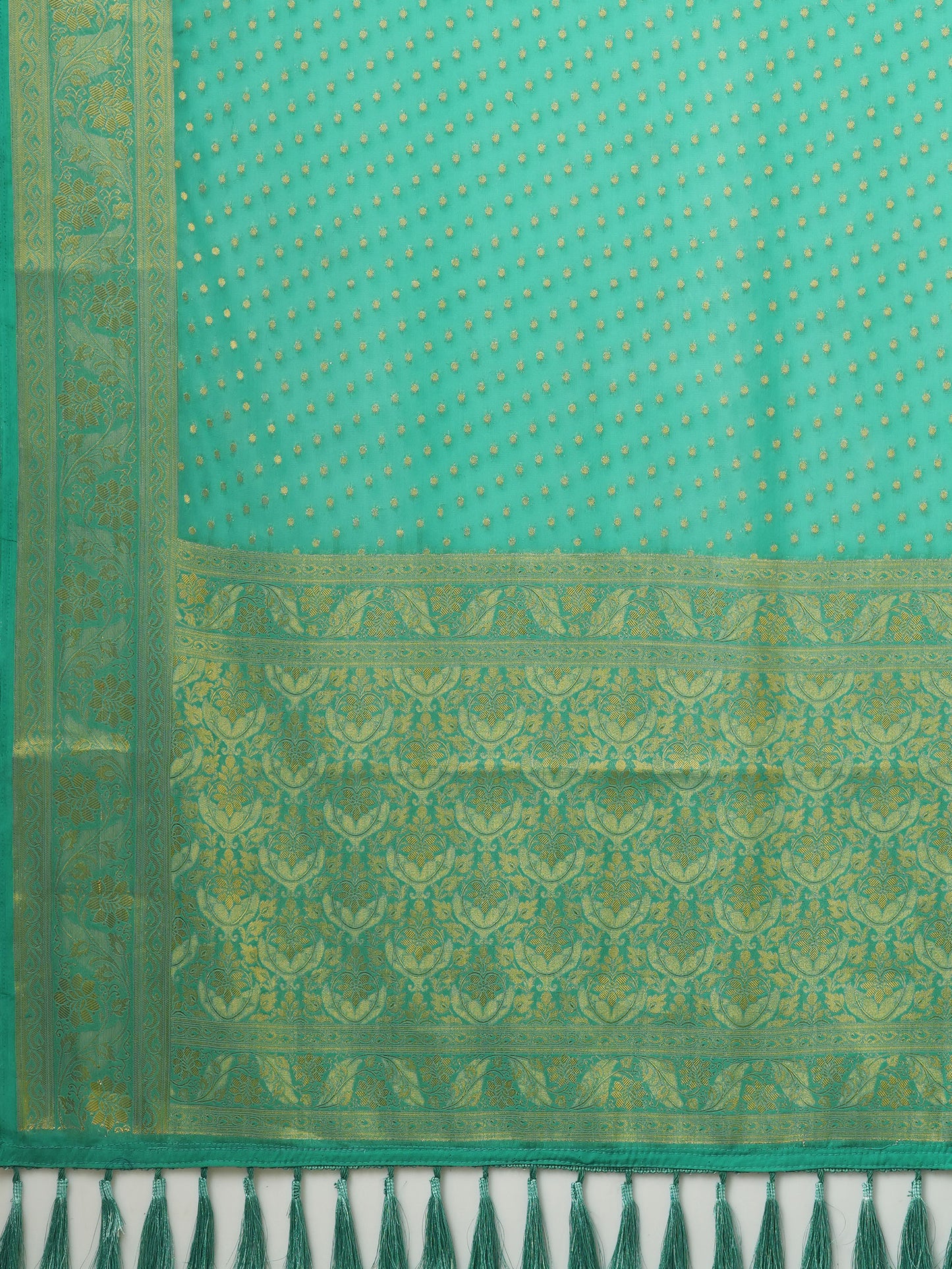 Women's Georgette Teal blue Woven Design Designer Saree With Blouse Piece