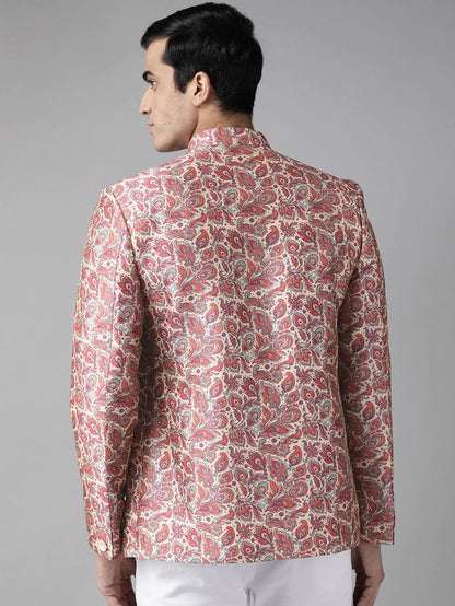 Men's MulticolorBasePink Silk Blend Straight Jodhpuri