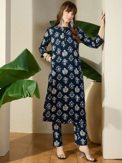 Dhiyona IE Printed Round Neck Tunic With Trouser