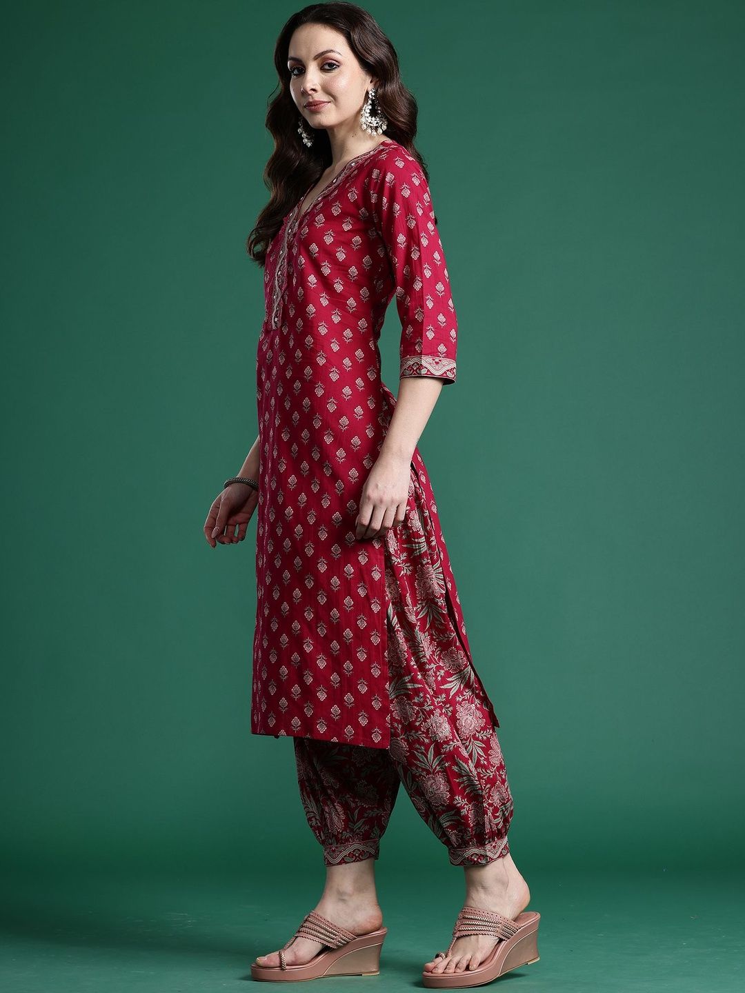 Women Ethnic Motifs Printed Pure Cotton Kurta with Patiala & With Dupatta