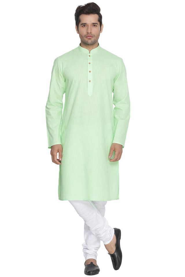 Men's Green Cotton Linen Straight Kurta Pyjama Set