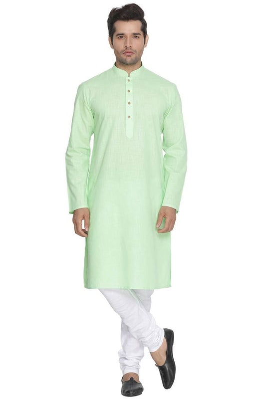 Men's Green Cotton Linen Straight Kurta Pyjama Set