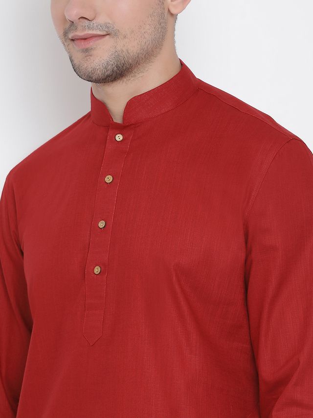 Men's Maroon Cotton Linen Straight Kurta Pyjama Set