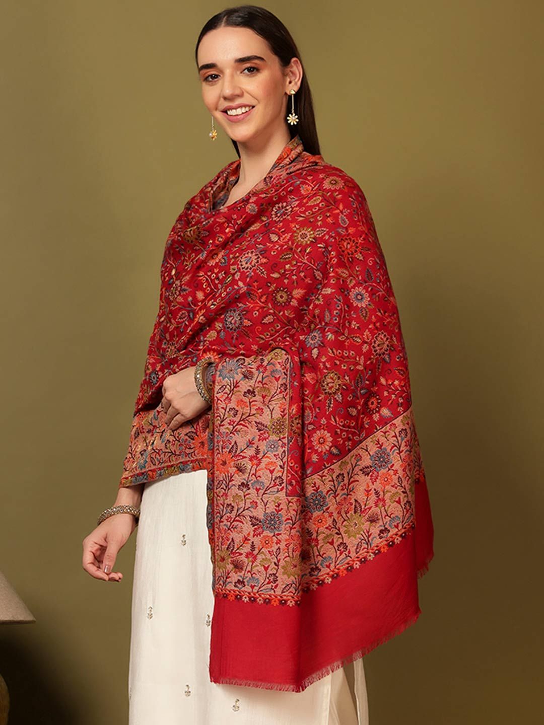 Dhiyona PA Meher Floral Woven Design Kani Woolen Shawl