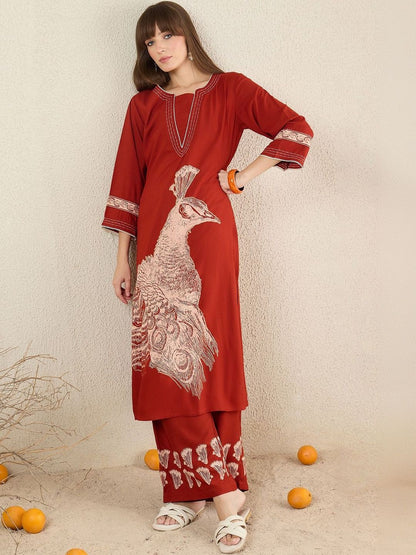 Women Ethnic Motifs Printed Regular Thread Work Kurta with Palazzos