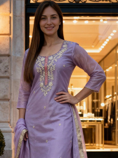 Women Ethnic Motifs Embroidered Sequinned Kurta With Trousers & Dupatta