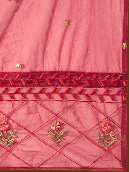 Dhiyona IE Floral Embroidered Straight Thread Work Kurta with Trousers & Dupatta