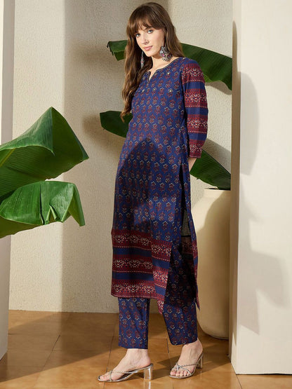 Dhiyona IE Printed Round Neck Pure Cotton Tunic With Trousers
