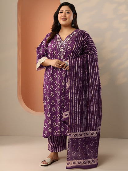 Dhiyona Women's Plus Size Ethnic Motifs Printed Kurta with Trousers & Dupatta