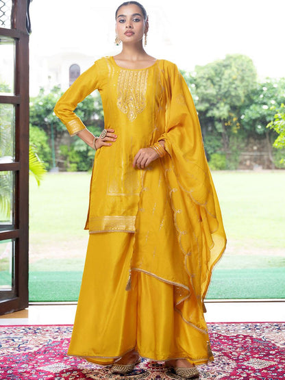 Dhiyona CH Women Ethnic Motifs Embroidered Regular Thread Work Kurta with Palazzos & Dupatta