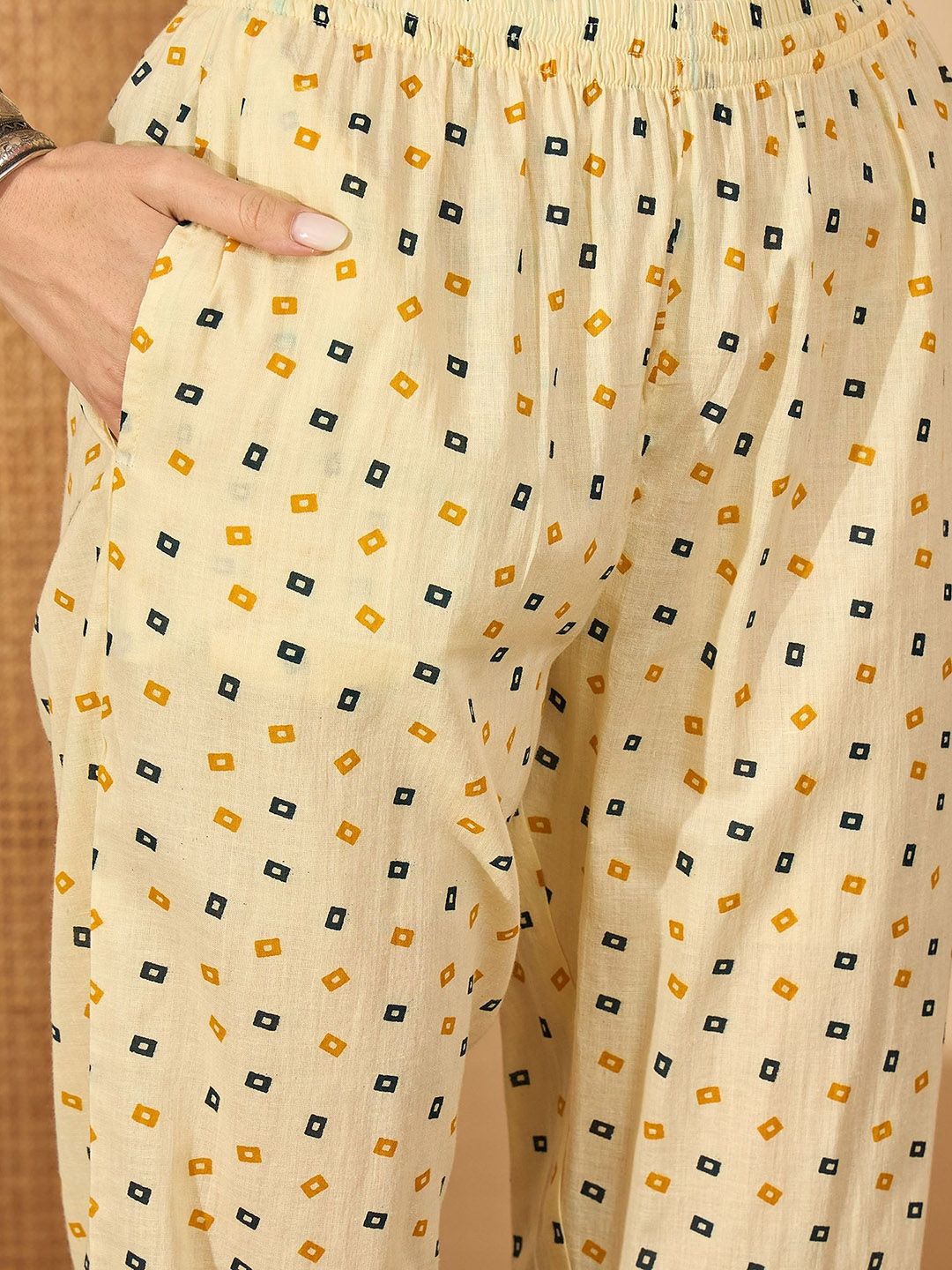 Dhiyona SN Women's Bandhani Printed Cotton A-Line Kurta with Trousers & Dupatta