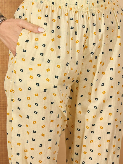 Dhiyona SN Women's Bandhani Printed Cotton A-Line Kurta with Trousers & Dupatta