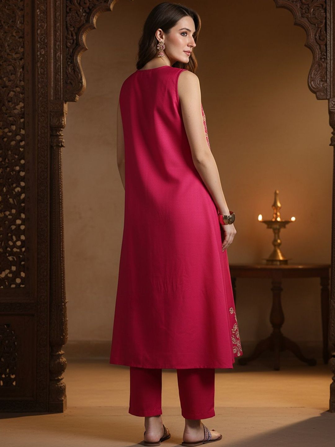 Pleated A Line Kurta With Trousers