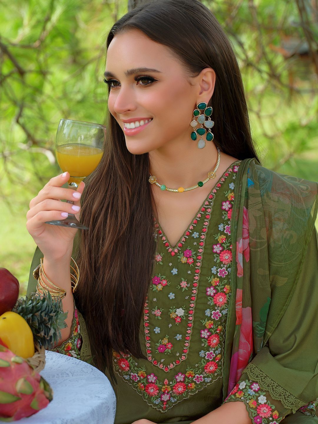 Women Floral Embroidered Kurta with Trousers & Dupatta