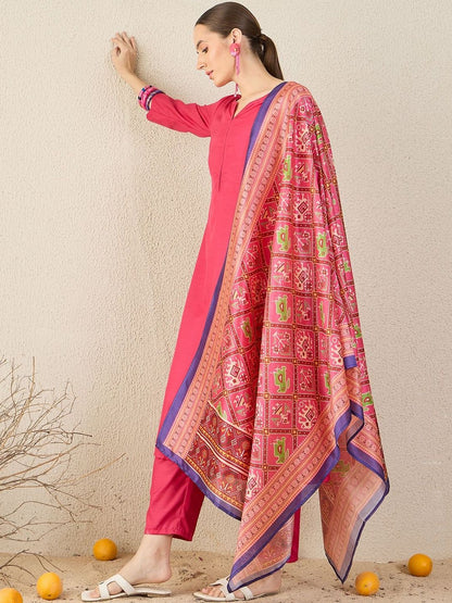 Women Solid A-Line Kurta with Trousers & Dupatta