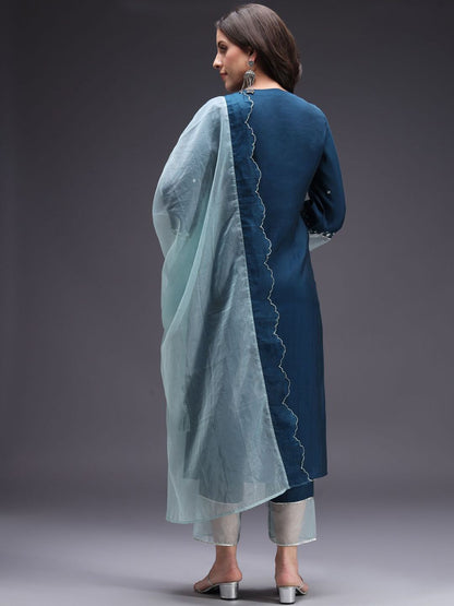 Dhiyona SN Women's Geometric Embroidered Kurta with Trousers & Dupatta