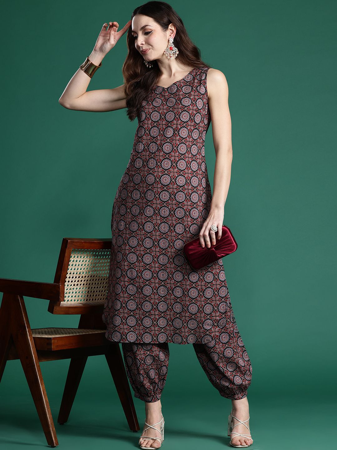 Dhiyona IE Ajrakh Printed Regular Pure Cotton Kurta with Salwar