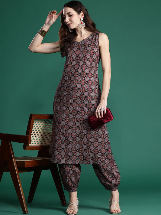 Dhiyona IE Ajrakh Printed Regular Pure Cotton Kurta with Salwar