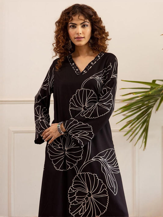 Dhiyona IE Printed Round Neck Long Sleeve Tunic With Trouser Co-Ords