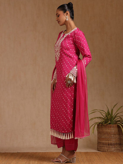 Dhiyona SO Women's Women Geometric Printed Regular Thread Work Kurta with Trousers & With Dupatta