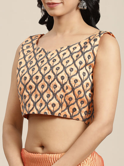 Women's Georgette Orange Solid Belted Sarees With Blouse Piece
