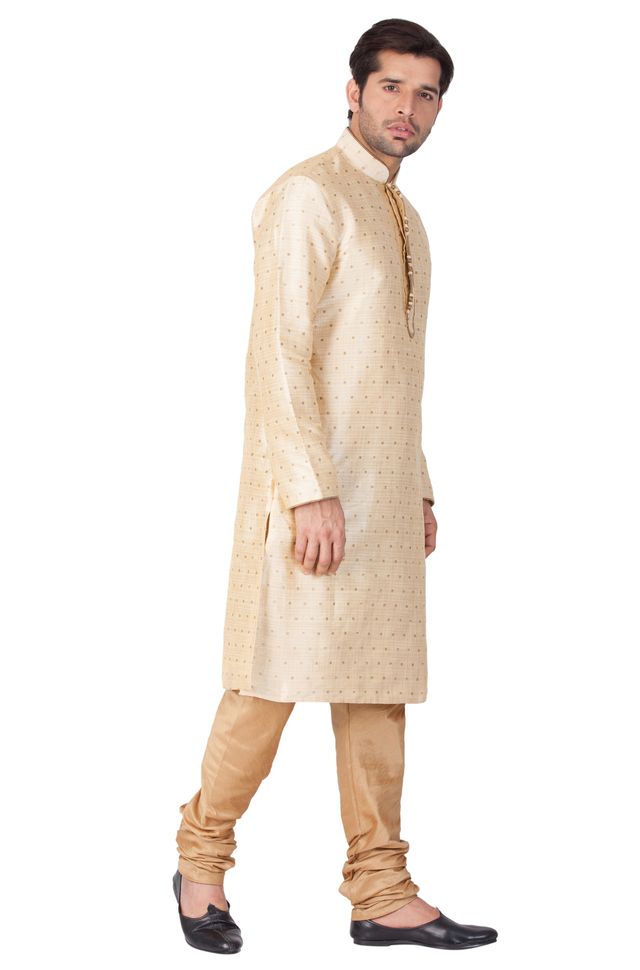 Men's Gold Silk Blend Straight Kurta Pyjama Set