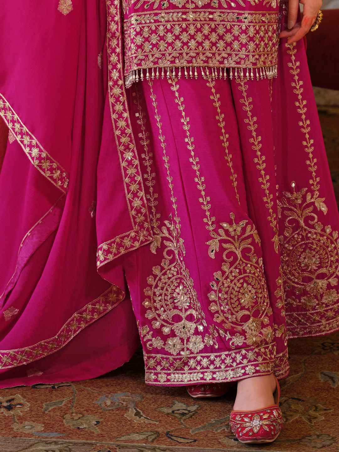 Women Ethnic Motifs Embroidered Regular Mirror Work Kurta & Palazzos With Dupatta