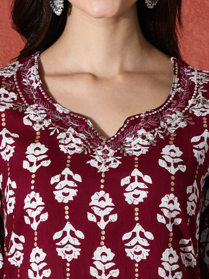 Dhiyona SN Women's Embroidered Pure Cotton Kurta & Trouser With Dupatta