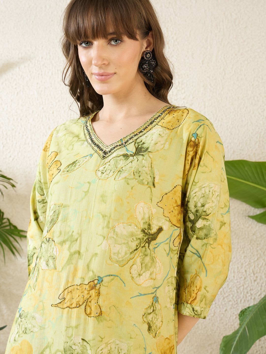 Floral Printed Thread Work Pure Cotton Kurta With Palazzos