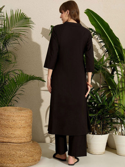 Dhiyona IE Embroidered Mandarin Collar A-Line Kurta With Trouser