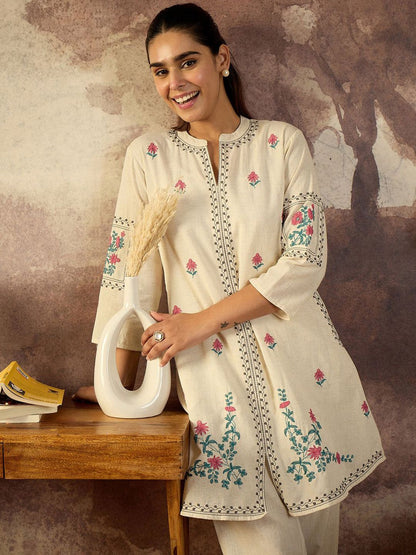 Women Ethnic Motifs Embroidered Pure Cotton Regular A-Line Kurta with Trousers