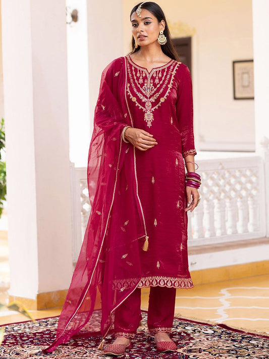 Dhiyona CH Women Ethnic Motifs Embroidered Kurta with Trousers & Dupatta